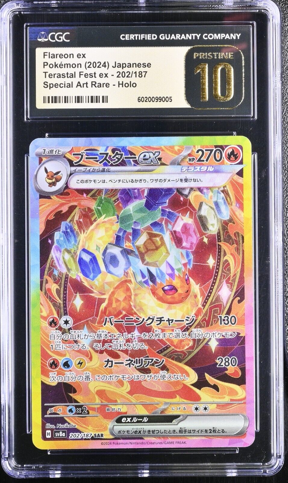 Pokemon Sv8a Terastal Festival JPN Flareon ex SAR 202/187 CGC 10 Pristine Graded